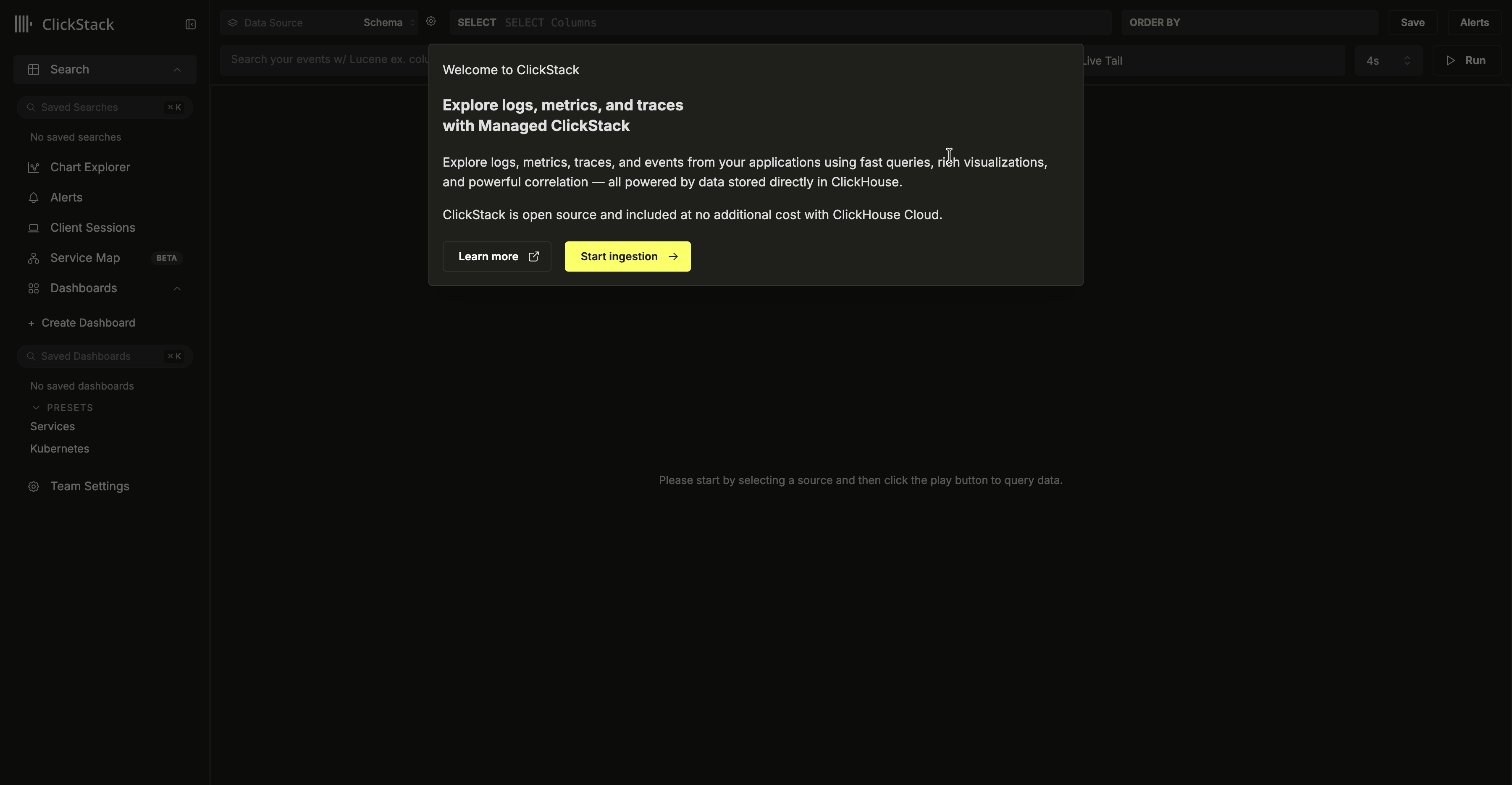 Configurer l’ingestion dans l’interface utilisateur de ClickStack