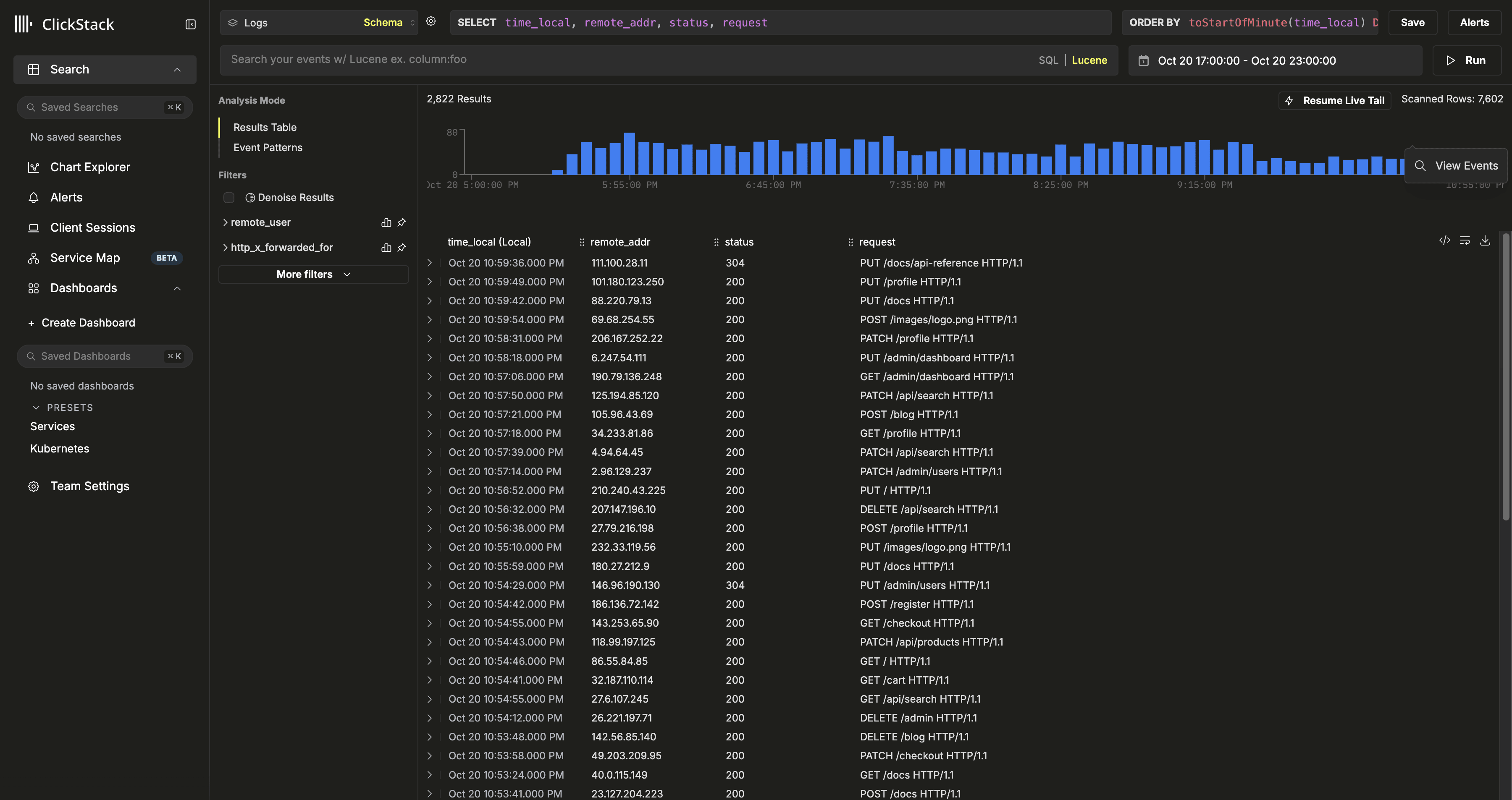 Logs Nginx dans CLickStack