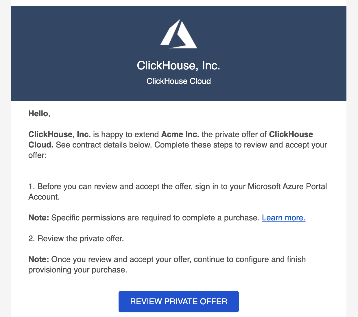 Azure Marketplace Private Offer 이메일