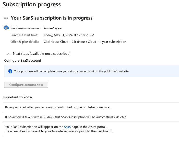 Azure Marketplace subscription 제출 페이지