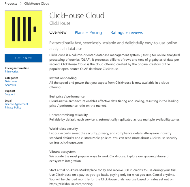 ClickHouse Cloud 登録情報フォーム