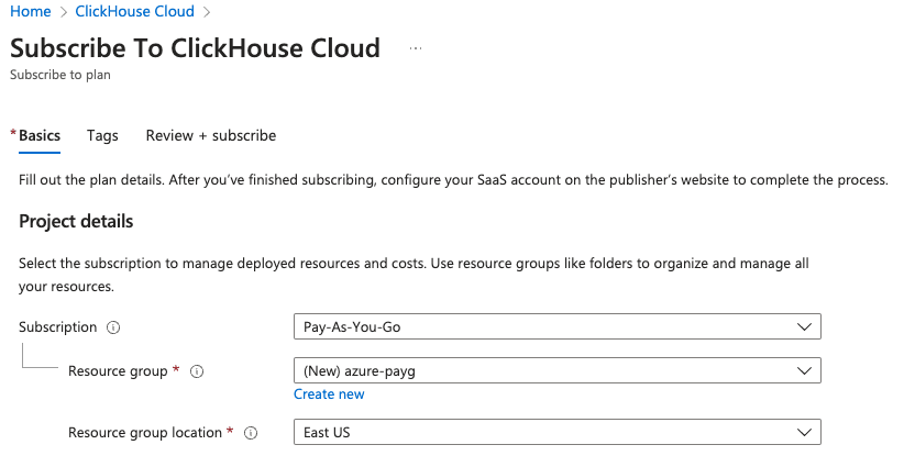ClickHouse Cloud 登録情報フォーム