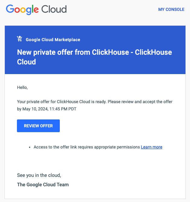 GCP Marketplace Private Offer 이메일