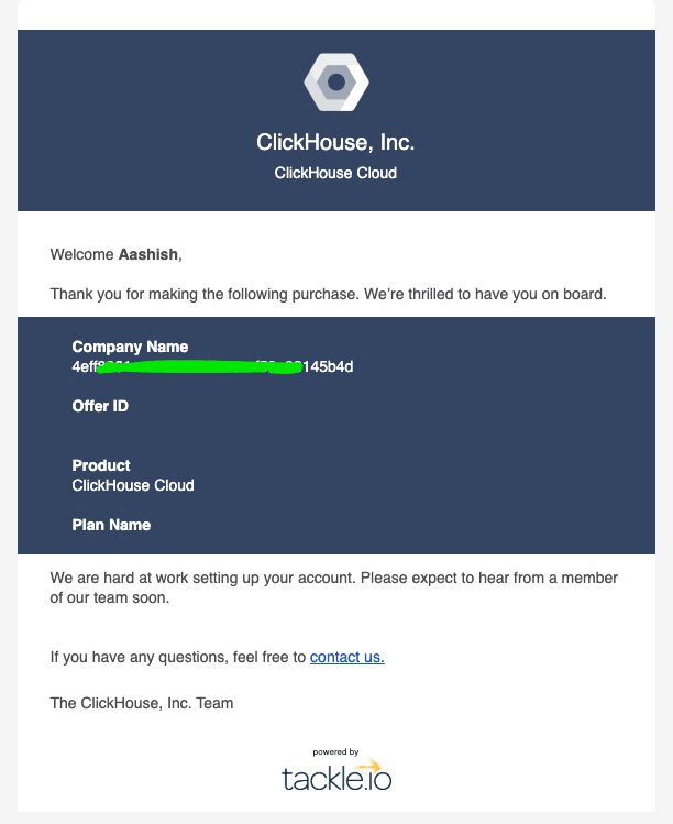 GCP Marketplace の確認メール