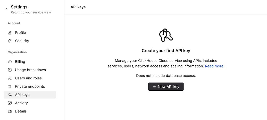API Keys page