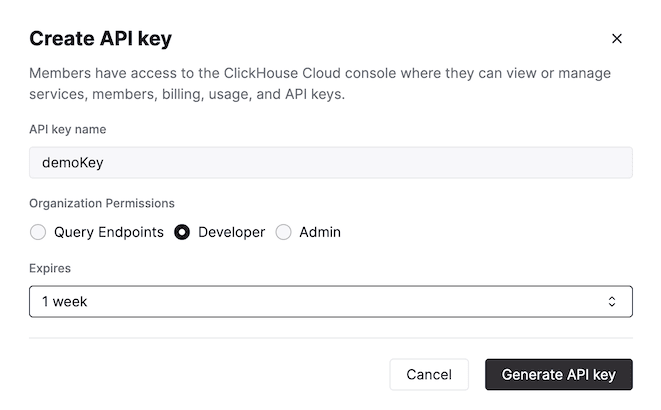 Create API key form
