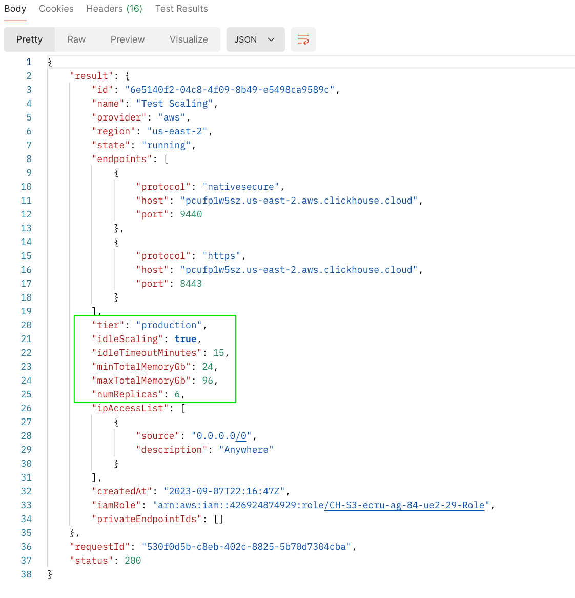 Resposta PATCH de escalonamento