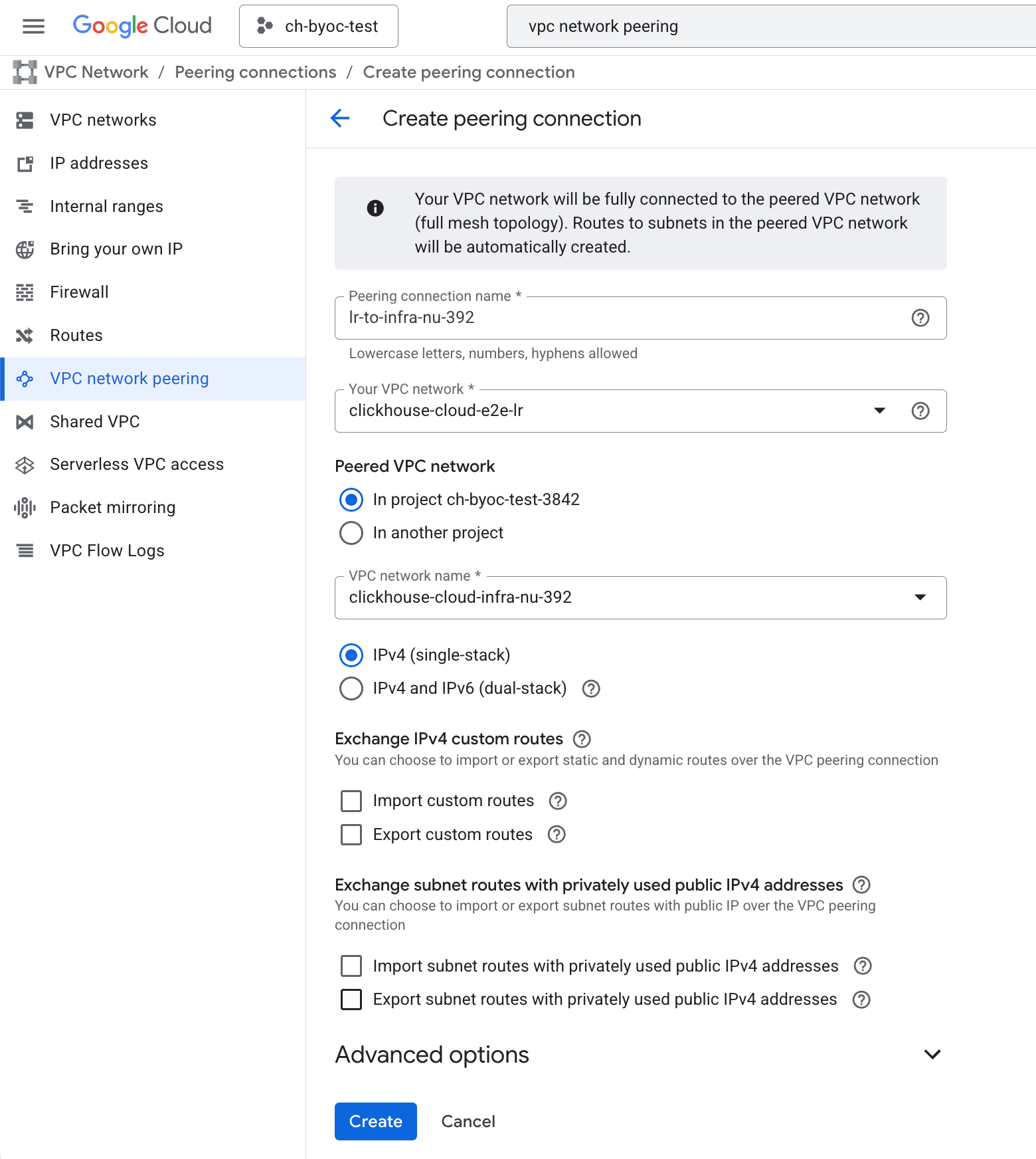 BYOC Accept Peering Connection