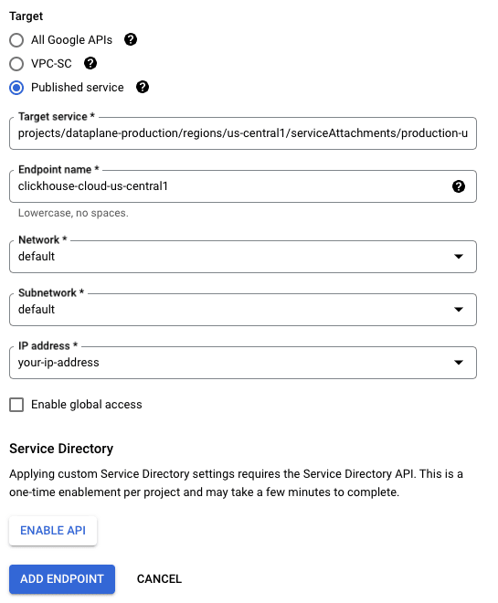 Activer Global Access pour Private Service Connect