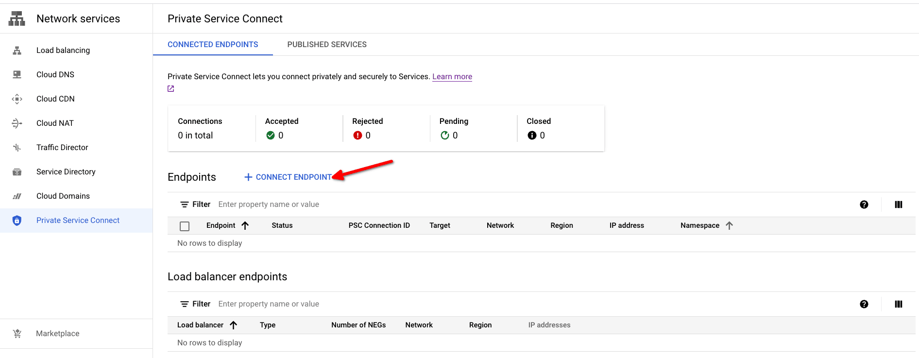 Ouvrir Private Service Connect dans la console Google Cloud