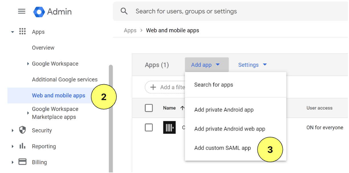 تطبيق Google SAML
