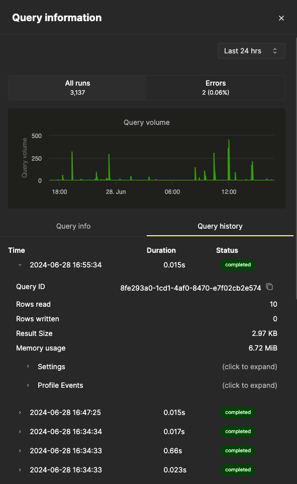 UI de Query Insights, informations sur la requête