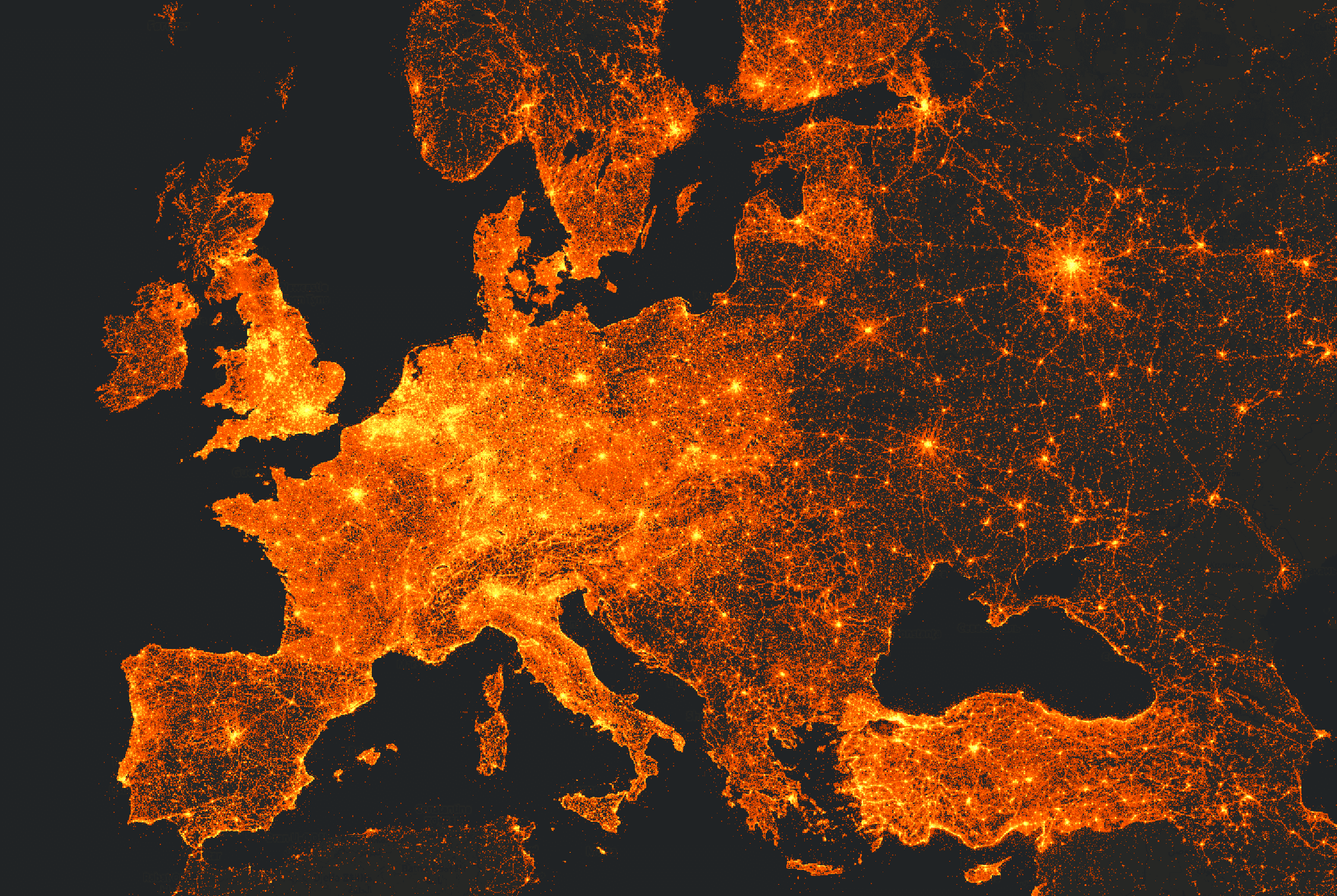 Carte de densité des points d'intérêt en Europe