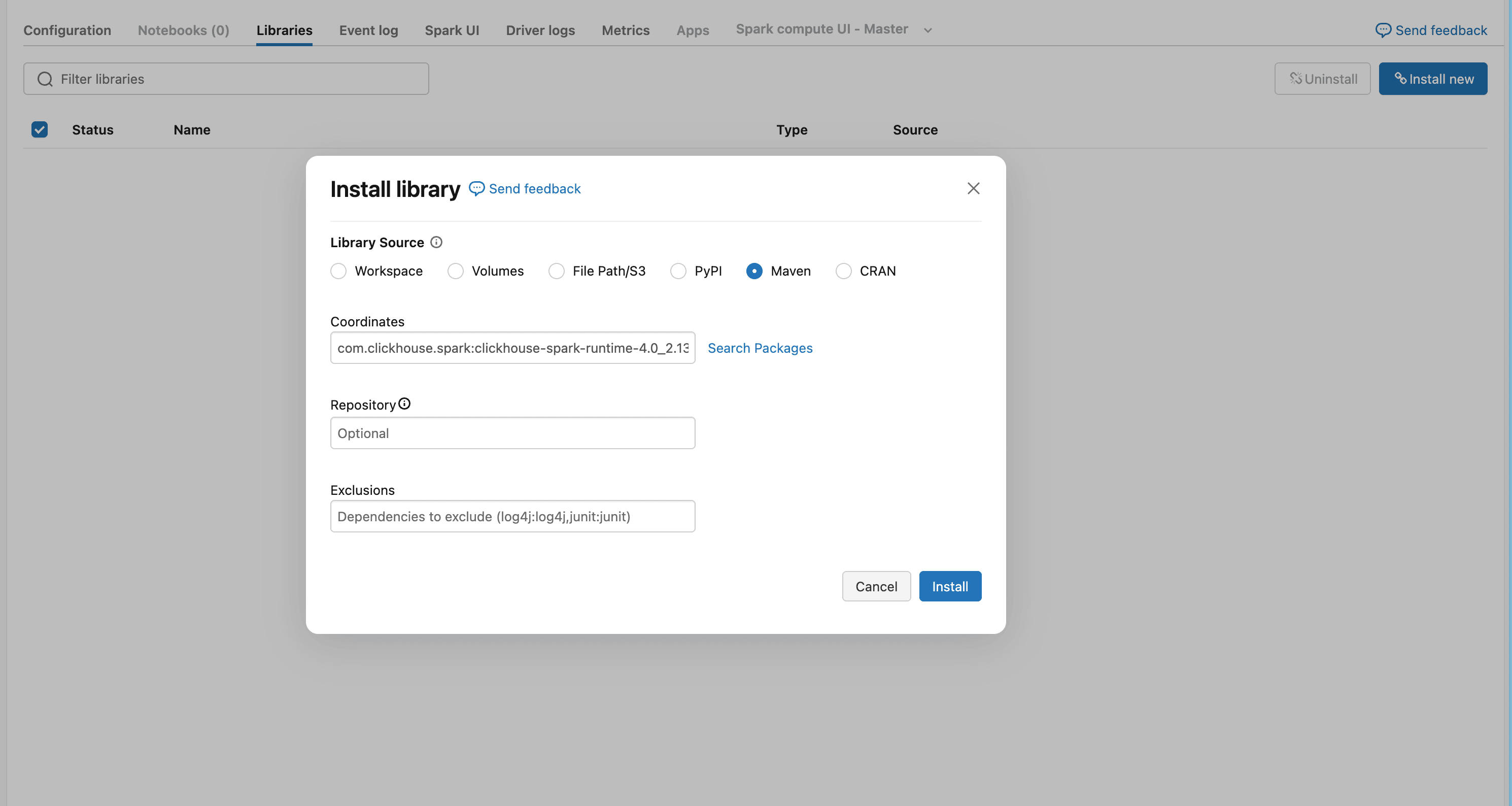 Databricks Maven 라이브러리 설정