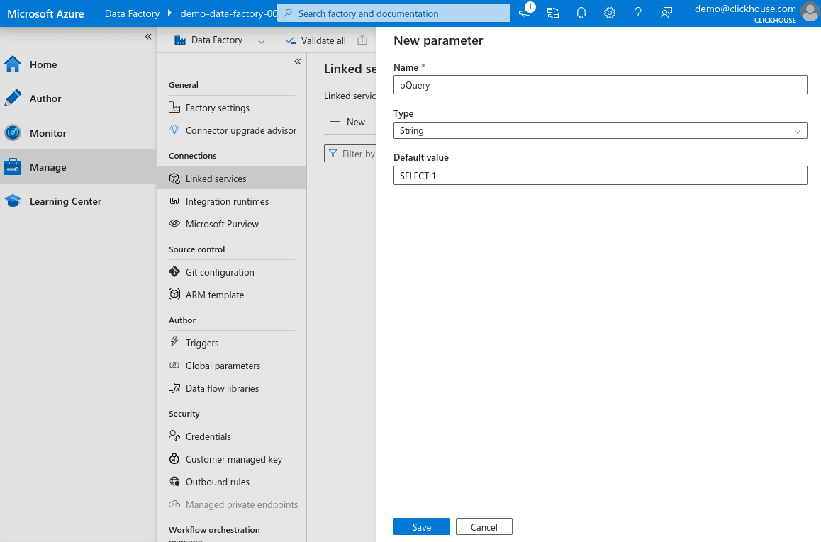 New Linked Service Parameters