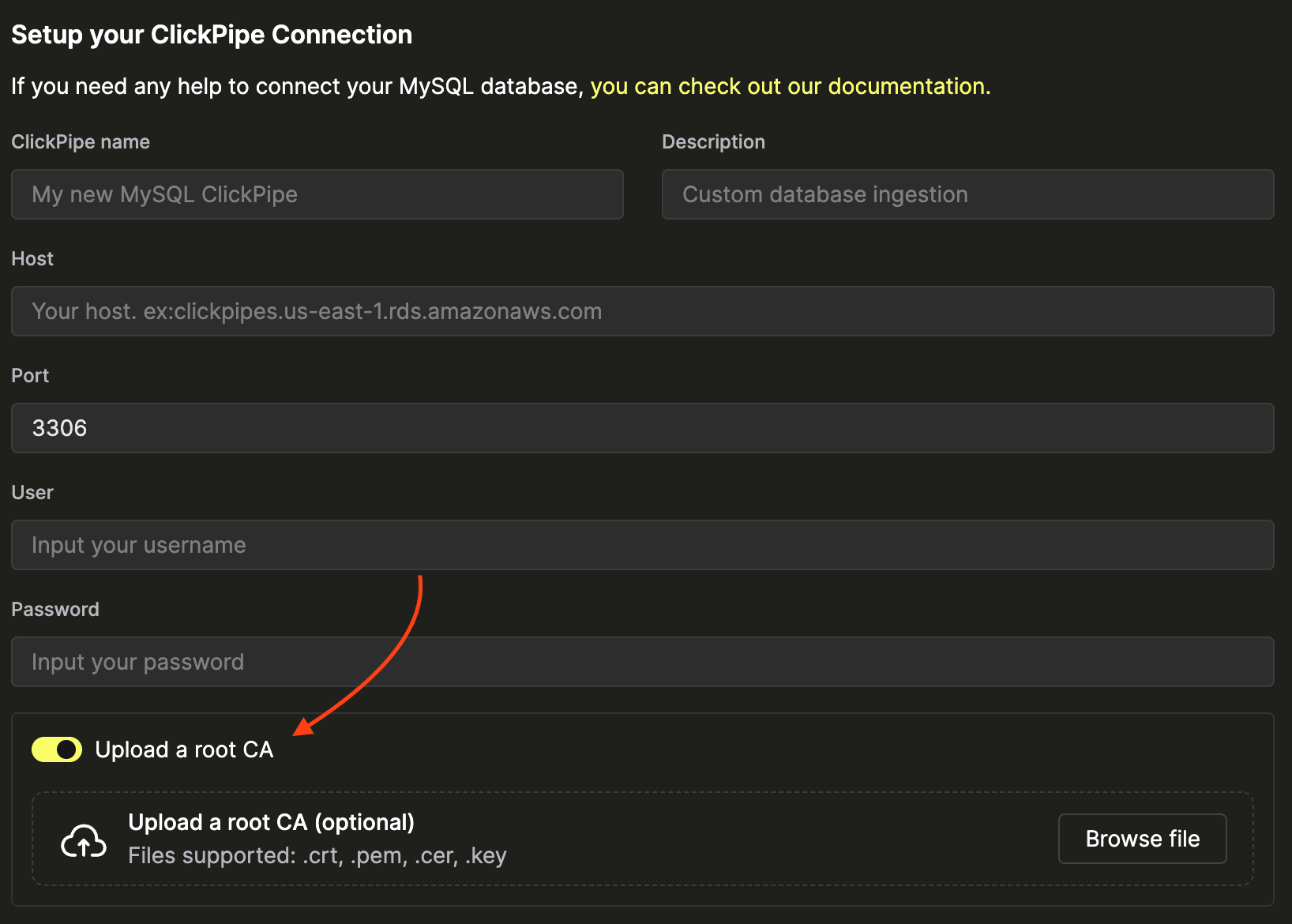Uso del certificado de GCP MySQL