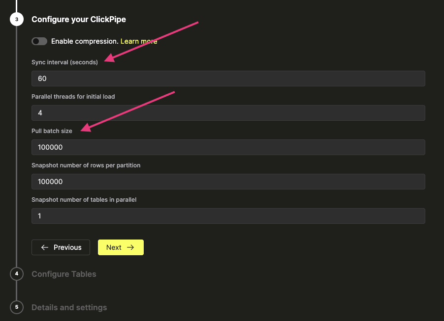Create sync settings