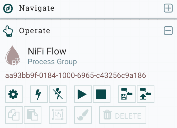 gear 버튼이 강조 표시된 NiFi Flow Configuration 페이지