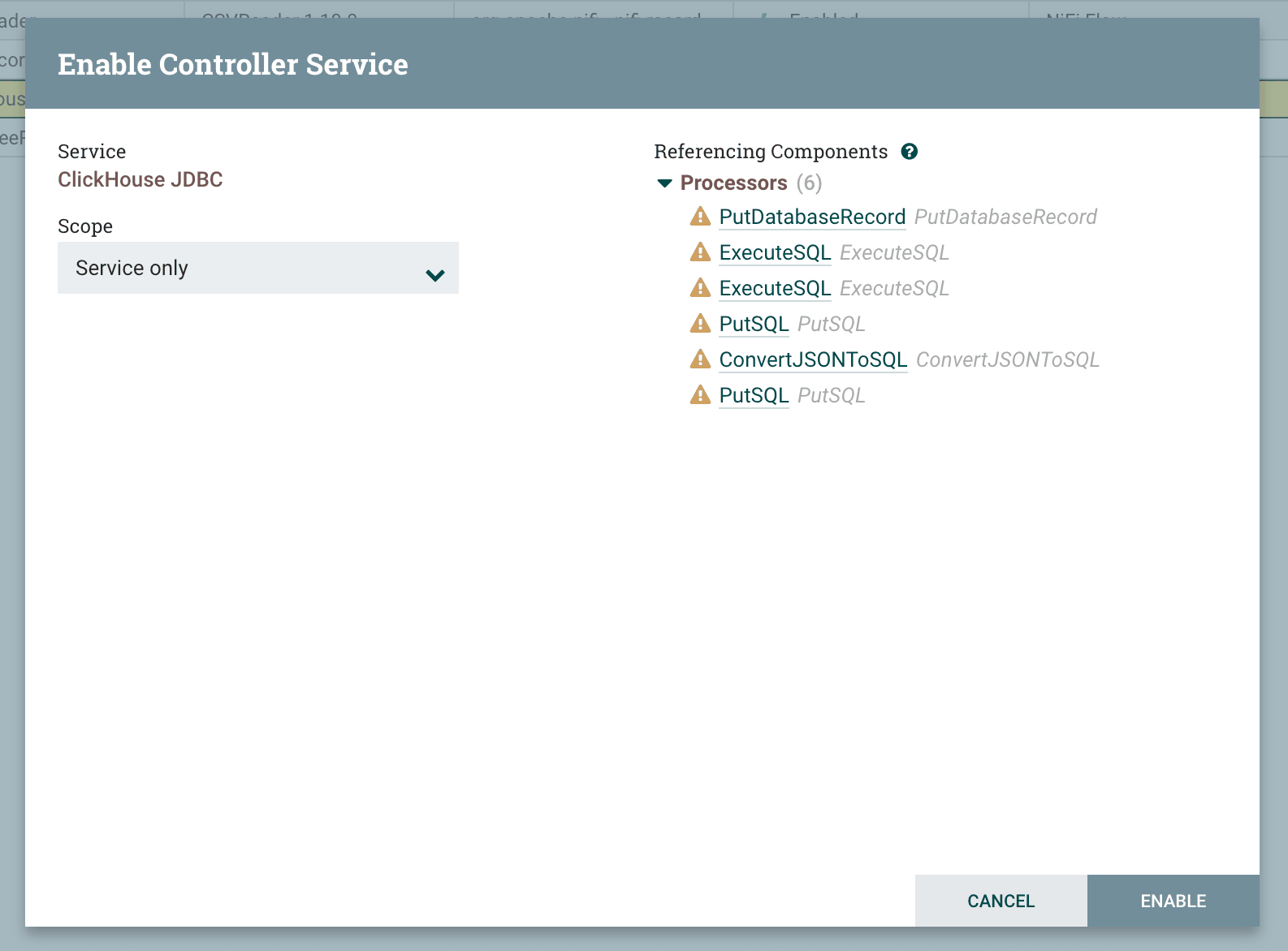 Controller Service 활성화 확인 대화 상자