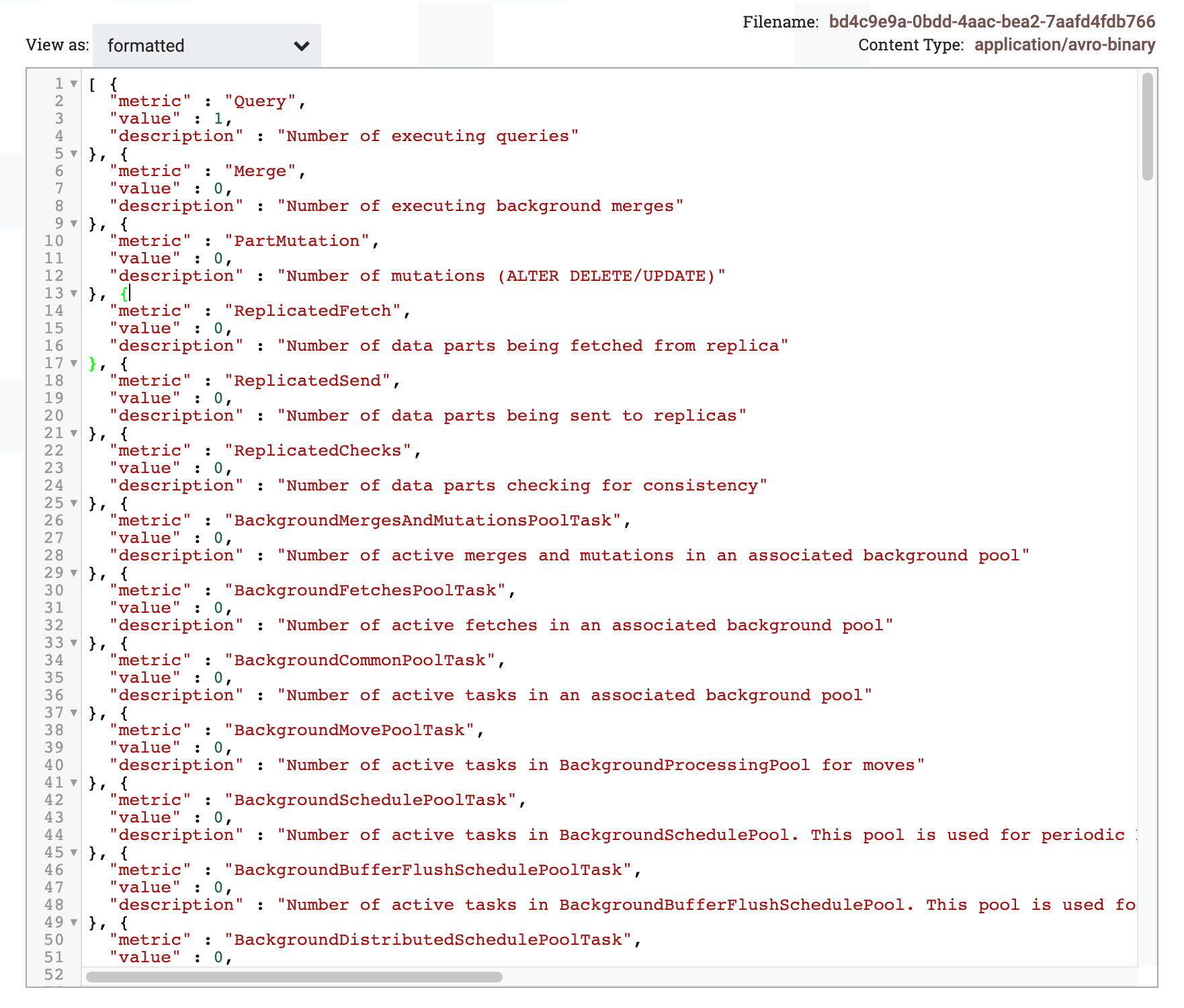 formatted 보기에서 쿼리 결과를 표시하는 FlowFile 콘텐츠 뷰어
