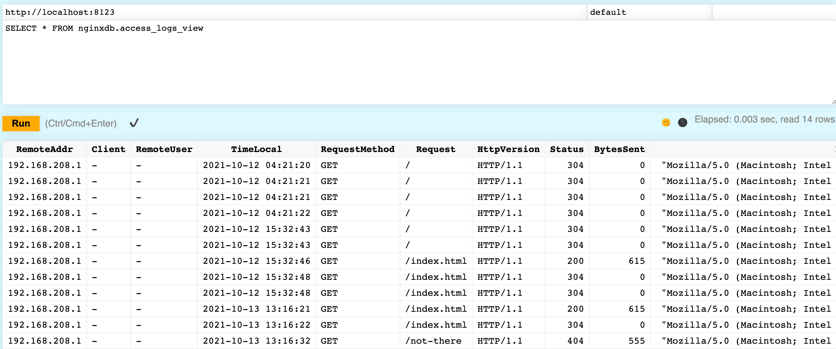 View parsed ClickHouse logs in table format