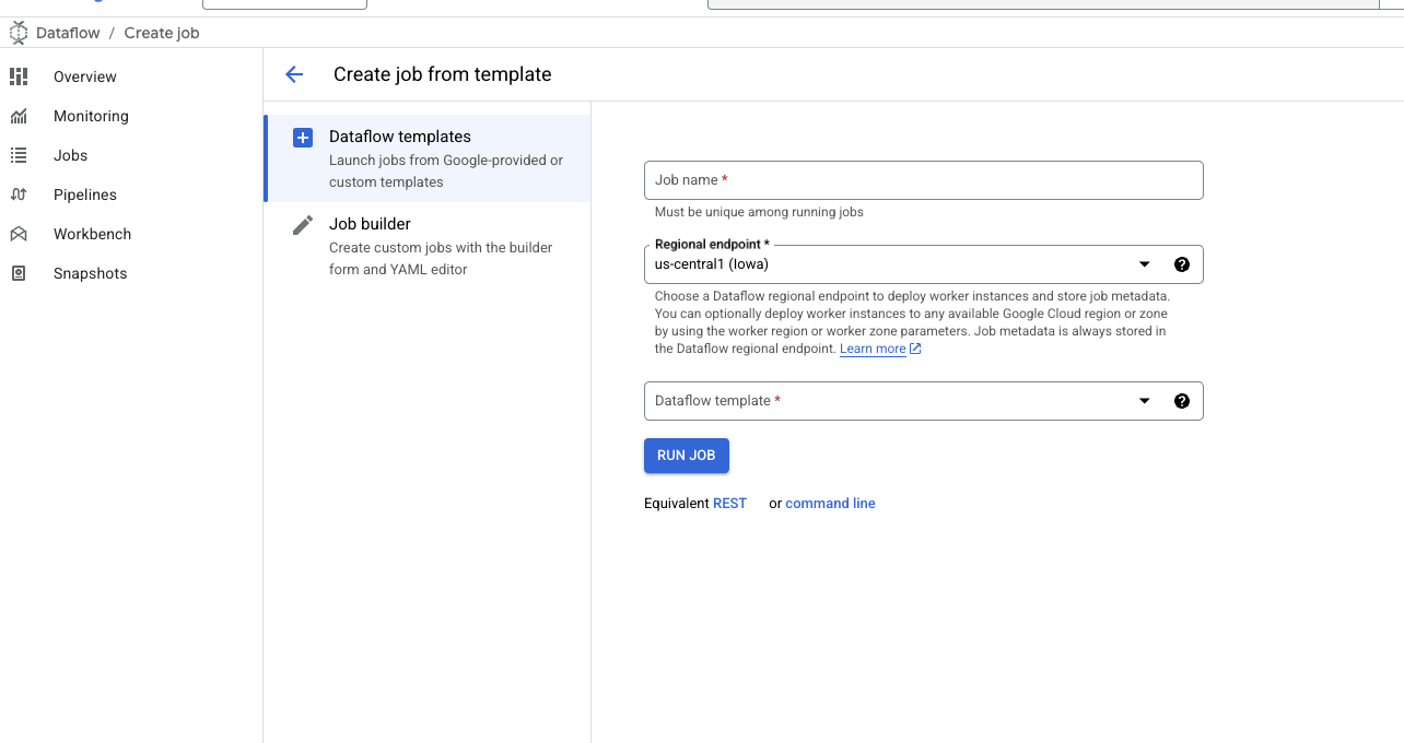 DataFlow template initial form