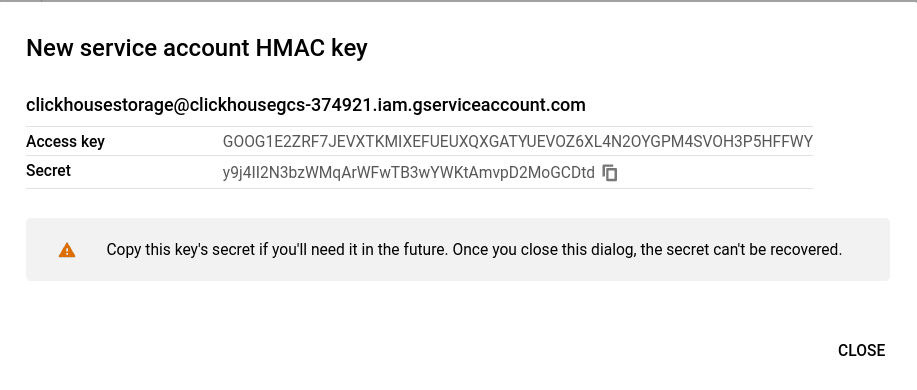 Recuperación de la clave HMAC generada para GCS