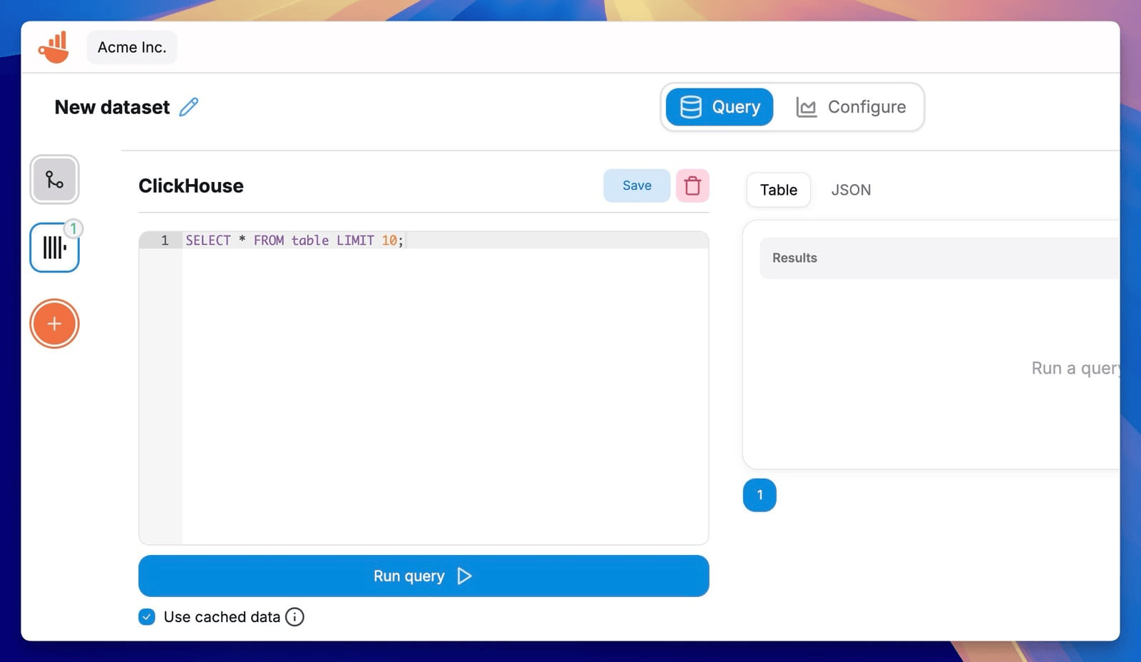 Requête SQL ClickHouse dans Chartbrew