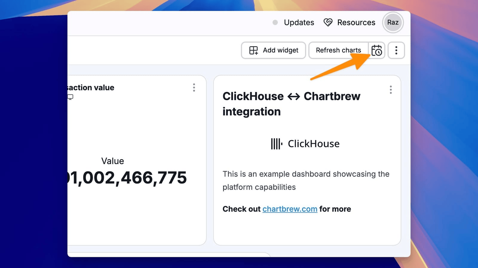 Paramètres d’actualisation du jeu de données dans Chartbrew