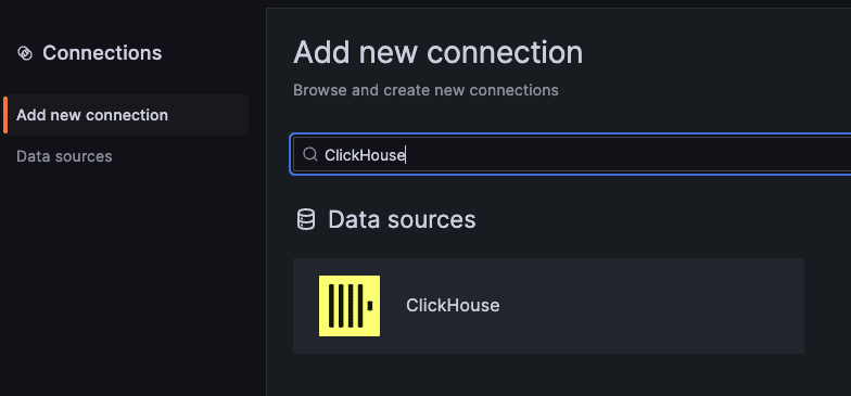Seleccione el plugin de ClickHouse en la página de conexiones
