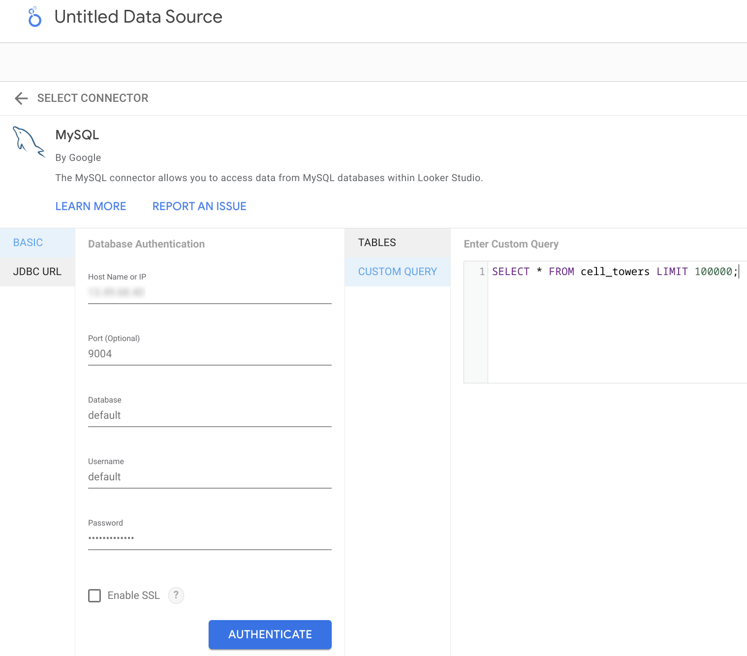 在 Looker Studio 中使用自定义 SQL 查询从 ClickHouse 拉取数据