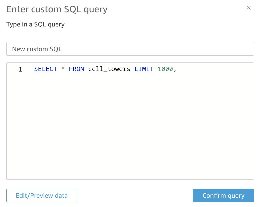 محرر استعلامات SQL المخصصة في QuickSight لجلب البيانات من ClickHouse