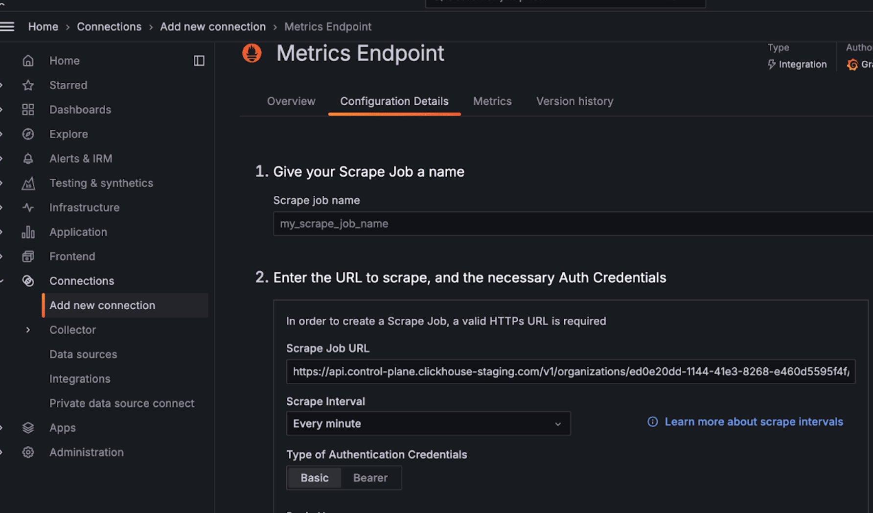 Configurar el endpoint de métricas de Grafana