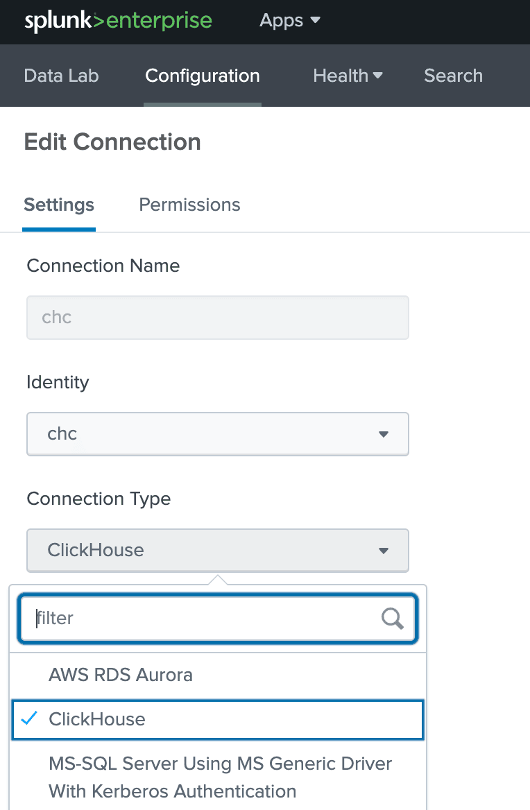 Botón de nueva conexión de Splunk DB Connect