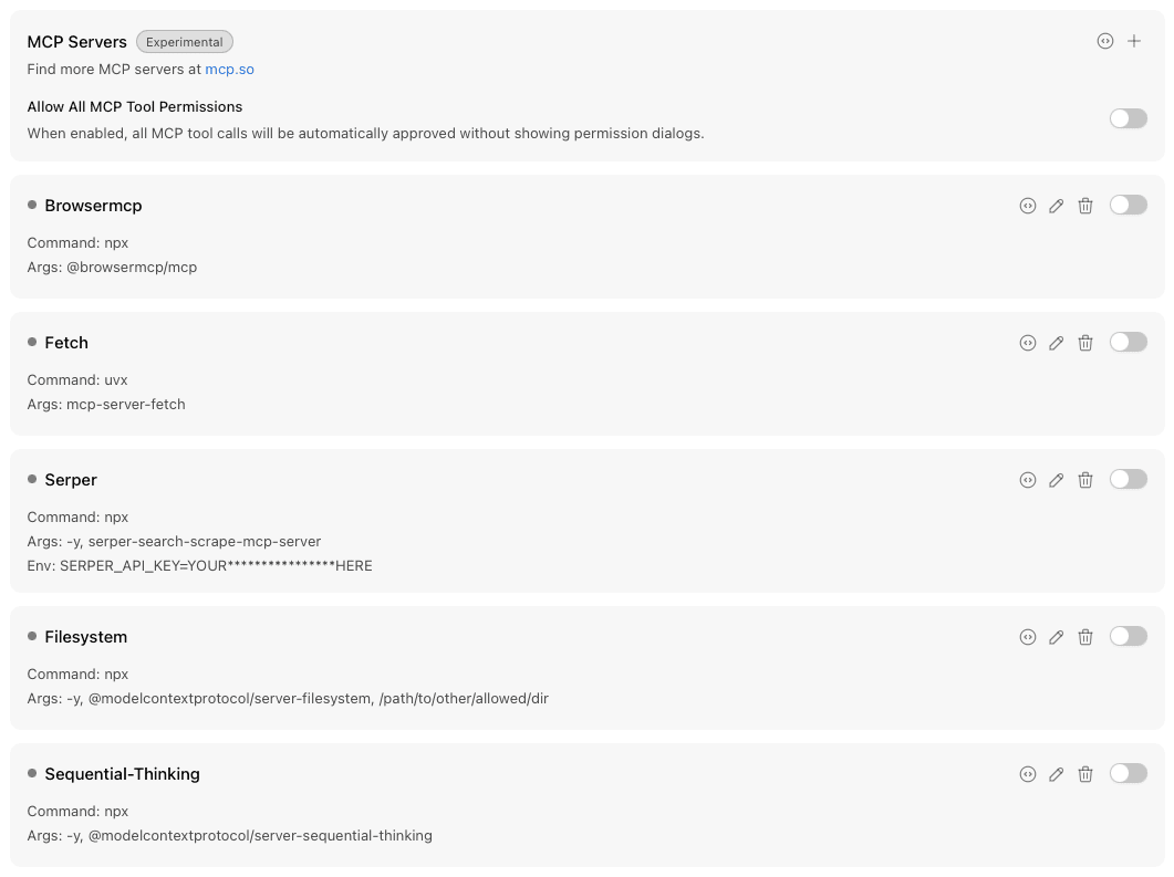 MCP servers list