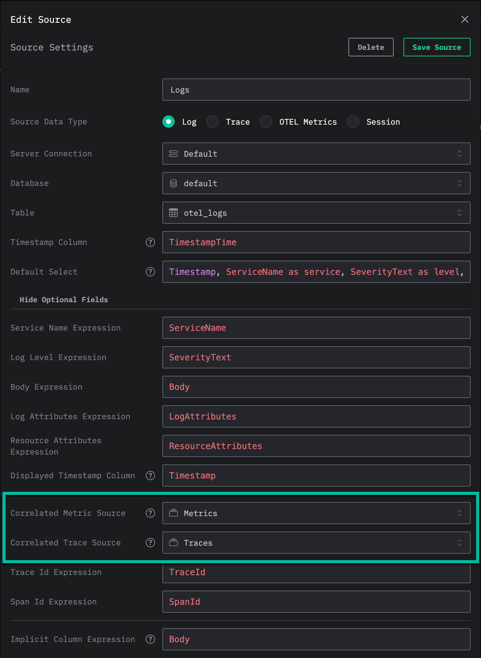 Source corrélée HyperDX